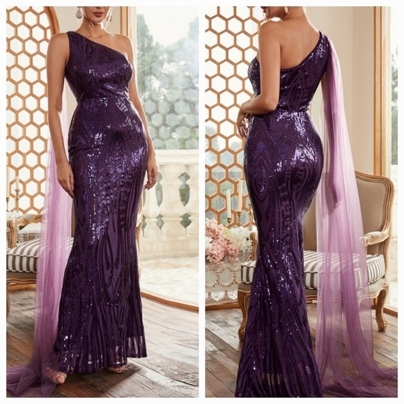 Formal Sheath, contrast Sequin,  assymmetrical,  Maxi Dress for special … - Picture 1 of 16